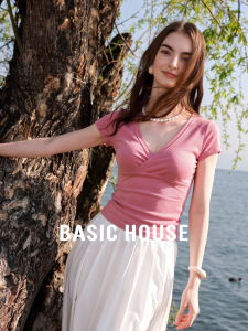 Basic House | Viscose V-Neck Short Sleeve Summer T-Shirt