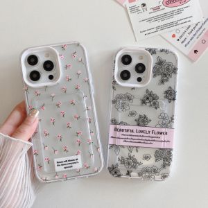 CrashStar 2 In 1 Camellia Rose Simple Transparent Shockproof Phone Case With Card Slot Card Holder For iPhone 15 14 Pro Max Plus 13 12 11 Pro Max XR X XS Max 8 7 Plus + SE 2020 Fashion Flower Phone Casing Clear Soft TPU Cover Shell Hot Sale