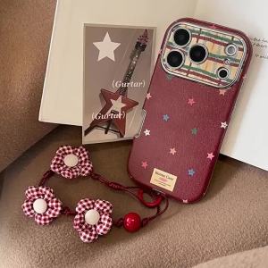 Ốp Điện Thoại Kết Cấu Da Mạ Hình Ngôi Sao Đầy Màu Sắc Hàn Quốc Có Dây Buộc Cho iPhone Vỏ Chống Sốc Tương Thích Với Nhiều Mẫu Máy