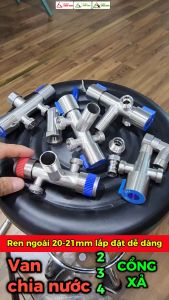 Van nước 2 cổng xả đóng mở riêng biệt Chất liệu Inox 304 chia 2 trên dưới ren ngoài 20mm 21mm Minh House
