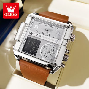 OLEVS jam tangan pria anti air Kulit kuarsa impor asli jam tangan pria Desain dial persegi multifungsi bercahaya jam tangan pria terbaru