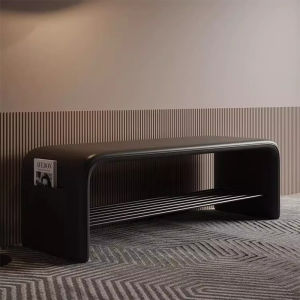 Luxurious Home Entrance Bench Shoe Cabinet Combination Wooden Leather Seat Long Narrow Design for Taking off Shoes at Doorway