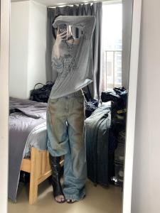 กางเกงยีนส์ขากว้างเอวสูง ทรงหลวม กางเกงขายาวทรงตรงสำหรับผู้หญิง ทรงเข้ารูป ทรงหลวม ฤดูร้อน 2025