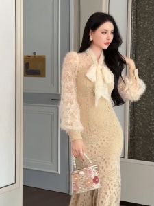 ZYHT EraVogue Đầm Váy nữ váy kem váy dài tay váy đuôi cá váy ren váy xã hội cao váy cổ điển váy sự kiện váy dự tiệc váy Pháp 70155