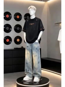 ZHUOCAN | American Tie Dye Embroidery Short Sleeve Tee and Jeans Set