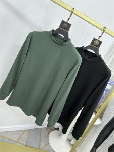 Self-Retained Style ~ Soft Glutinous Plaid Fall Winter Men Self-Heating Lining with Thin Velvet Minimalist Inner Half-High Collar Long Sleeves T-shirt