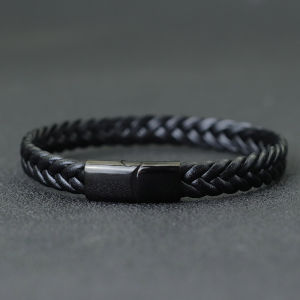 Premium Braided Leather Bracelet Men Stainless Steel Magnetic Clasp Handmade Weaven Braslet Business Charm Husband Joias Pulsera