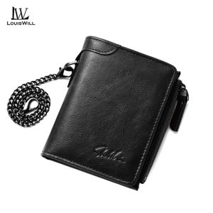 LouisWill Mens Wallet Retro PU Short Wallet Multi-Functional Bag Anti-Loss Anti-Theft Multi Credit Cards Zipper Holders Coin Purse Business Snap Wallets with Detachable Chain