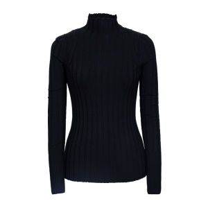 Black Wool Fitted Knit Top
