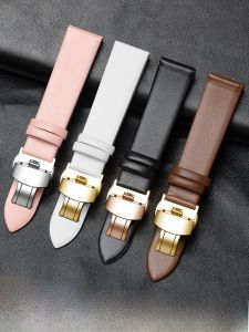 Woalmorn | Ultra-Thin Soft Genuine Cowhide Watch Band Mens Waterproof Suitable For CK Tissot Longines DW King Wave Butterfly Buckle