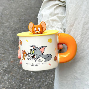 Ceramic Cat And Mouse Collaborative Edition Mug with Lid Cute Home Use Drinking Coffee Breakfast High Aesthetic Value Cup