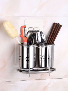 Drainable Stainless Steel 304 Chopsticks Holder Wall Mounted Home Use No Punching Required Chopsticks Storage Rack Organizer