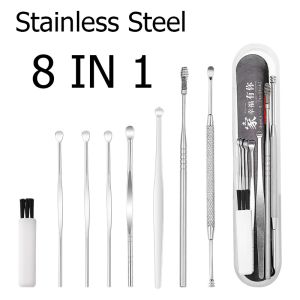 Korek kuping set isi 8 stenlis ear pick set 8in 1 paket pembersih telinga