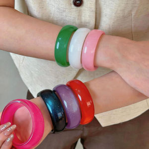 Multi-color Inlaid Glitter Candy Color Wide Resin Bangles Smooth Round Chunky Acrylic Bracelets for Women Y2K Charms Jewelry M