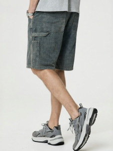 Enjeolon | American Vintage Washed Workwear Straight Baggy Jeans Shorts Summer
