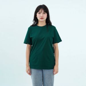 Kaos Polos Wanita Oneck Lengan Pendek Bahan Katun Combed 30s Warna Forest Green