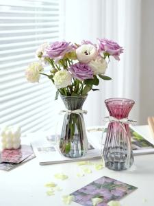 【MY仓发货 【2.1万人好评 欧式水培玻璃花瓶简约透明水培鲜花绿萝干花花瓶植物花瓶客厅摆件 彩色颜色随机