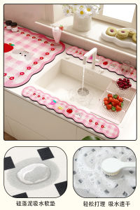 Pink Heart Shaped Quick Dry Kitchen Sink Mat Customizable Water Absorbent Pad Cute Cartoon Dopaamine Laundry Mat Modern Simple Style