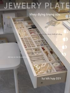 Tích Hợp Ngăn Kéo Hộp Đựng Trang Sức Người Tổ Chức Khay Bông Tai Đinh Nhọn Vòng Cổ Nhẫn Handmade Nhung Đơn Giản Phong Cách Để Bàn Hộp Bảo Quản