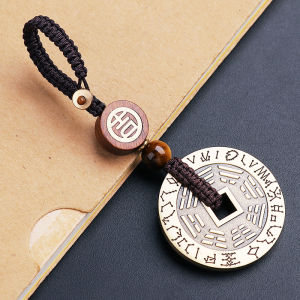 Pure Brass Eight Trigrams Pendant Necklace Traditional Chinese Tai Chi Symbol Mens Protective Amulet Fashionable Jewelry