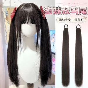Móc Đuôi Ngựa Giả Dễ Thương Phong Cách Lolita JK Ngắn 45cm Tự Nhiên Kiểu Tóc Đuôi Ngựa Hai Bên Cho Nữ