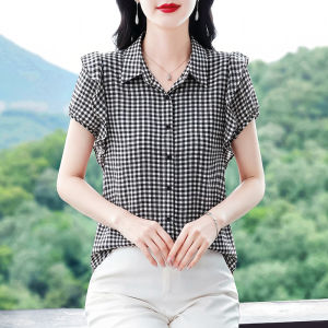 DAIXIANGFEIZI | Summer New Large Size Plaid Short Sleeve Blouse