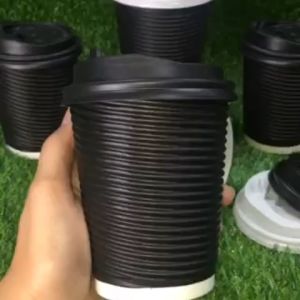 50pcs Rippled Coffee Paper Cup Horizontal Paper Cup with Flip Lid 8oz/12oz/16oz