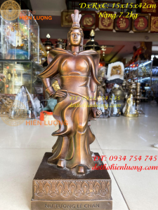 Tượng nữ tướng Lê chân cao 42cm bằng đồng hun giả cổ DxRxC 15x15x42cm nặng 72kg