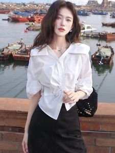 SHANGSHA | French Style Fitted Office Wear White Shirt