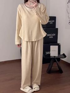 Suede Pajamas with Breast Pads Autumn and Winter Woman Ladies New Simple and Lazy Style Long Sleeved Sleepwear Warm Home Suit Set