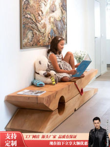 Creative Low Wooden Bench Real Wood TV Cabinet Casual Shoe Changing Bench Entrance Long Strip Bench American Country Style
