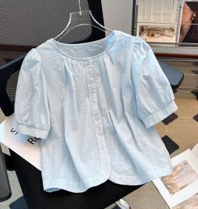 Embroidered Casual Short Sleeve Shirt Slim Fit Petite-friendly