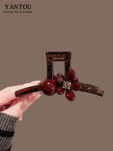 Original Design New Year Red Versatile Flower Hair Clip Shark Fin Hair Accessory Daily Versatile Hair Grab Korean Style Fresh out