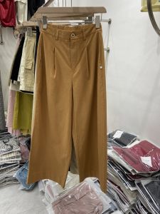 High Waist Wide Leg Pants Womens Casual Shell Button Versatile Slimming Small Nine Point Summer New Style Korean Version