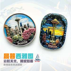 Seattle Travel Souvenir Magnets Space Needle Landmark Home Decorative Iron Artwork Fridge Stickers Retro Style Decorations