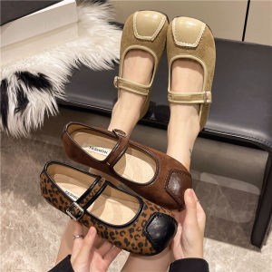 Soft Sole Vintage Pumps Mary Jane Shoes Spring New Leopard Print Flat French Fairy Style with Skirt Single Shoes Women