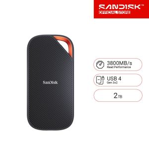SanDisk Extreme Pro Portable SSD 2TB high-performance external SSD featuring blazing-fast read speeds up to 3800MB/s and write speeds up to 3700MB/s. Housed in a compact 4×7 design it delivers professional-grade durability