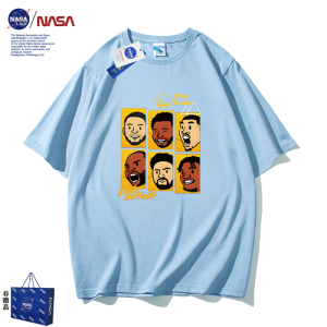 NASA Collaborative Mens Cotton T-Shirt Basketball Christmas War Curry Short Sleeve American Cartoon Style Casual Youthwear