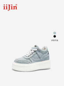 iiJin 2025 New 8.5cm Thick Bottom Heightening Ultra-Light Denim Canvas Casual Slip-On Shoes Womens IAFD194GAA Casual Sneakers