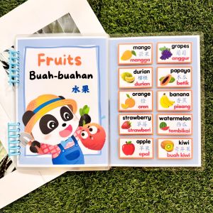 【BabyBus Trilingual Vocabulary Busy Book｜双语 • 三语 词汇安静书】Sticker Book•忙碌书｜幼儿教育｜Preschool Learning