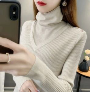 WANGGONGZHU | Womens High Collar Knitted Base Shirt Autumn Winter Inner Wear Fashionable Chunky Neck Sweater Slimming Overhead Princess Style