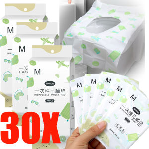 30Pcs Thick Oversize Disposable Adhesive Toilet Seat Covers / Cute Printed Design Portable Travel Toilet Seat Mats / Single Use Sanitary Protective Pads