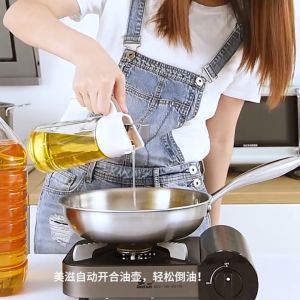 Glass Oil Pot Household Oil Leak Proof Oil Bottle Kitchen Automatic Opening And Closing With Lid Seasoning Bottle Oil Vinegar Bottle Oil Can Pot