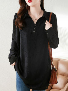 September Ink Road Spring Autumn New Long Sleeve Midi Shirt Womens Fashionable Belly Covering Loose Slimming Shirt