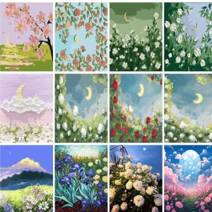 ภาพวาดอะคริลิคแบบกำหนดเองโดยตัวเลขบนผ้าใบดอกกุหลาบดอกไม้ภาพระบายสีตกแต่งบ้าน DIY ของขวัญรูปภาพชุดสีงานศิลปะ