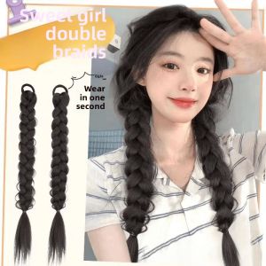 Trendy Half-Up Bun Hair Extensions Highlighted Three-Strand Braids Lazy Style Fake Hair Realistic Human Hair Dyeing