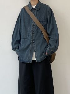 Loose Casual Denim Shirt Men Women Spring Autumn New Chinese Style Buttoned Outerwear Vintage Fashion Youth Popular Long Sleeve