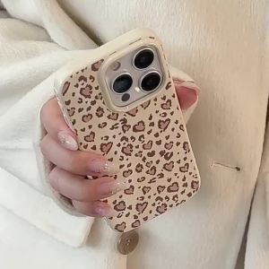 เคสโทรศัพท์ลายเสือหัวใจสีน้ำตาลกาแฟสไตล์วินเทจ สำหรับ iPhone 17 16 Pro Max 15 14 13 12 Pro Max เคสนิ่ม TPU กันกระแทก