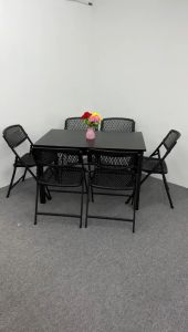 Ready Stock EWJ Wooden Dining Table Set with Foldable Plastic Chair Black 1+4 1+6 / Set Meja Makan Kayu bersama Kerusi Makan Lipat 4 6 Orang