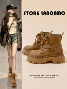 British Style Martin Boots Womens Spring Autumn Fashion Cool Genuine Leather Short Boots Thick Bottom Heightening Fleece Motorcycle Boots